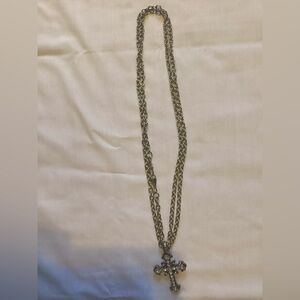 Silvertone Cross Pendant With Chain